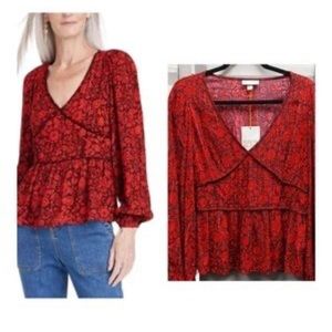 Knox Rose red top with floral metallic thread through S
